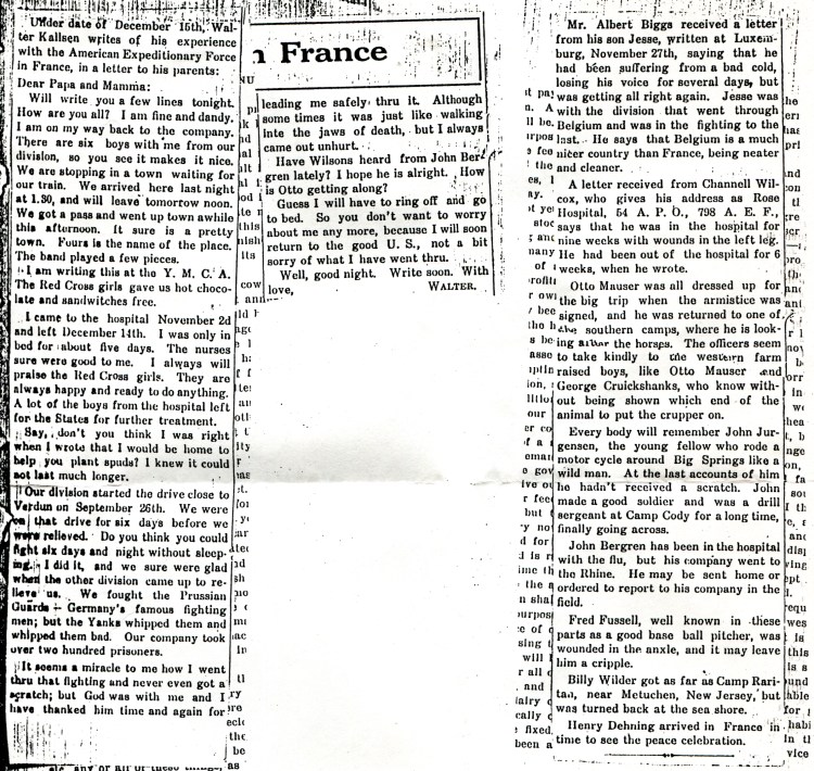 Left side Walter Kallsen Letter Home from WWI, Right Side Otto Mauser Notes